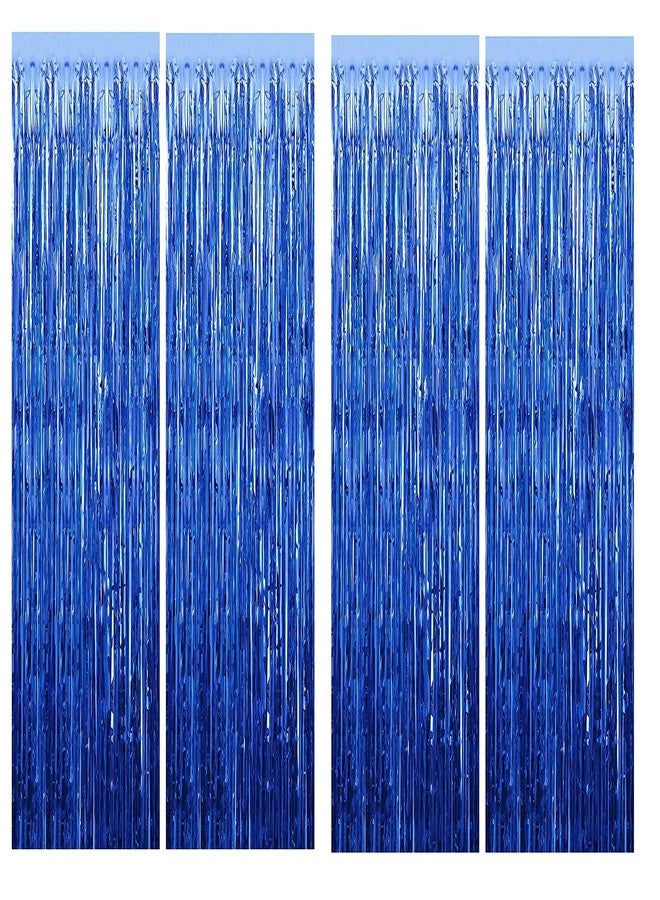 HK balloons Blue Pack of 4 3Ft X 6Ft Tinsel Metallic Backdrop Foil Fringe Curtains Party Stage for Birthday, Anniversary, Marriage and Bachelorette Curtains Party Decoration - Image 1
